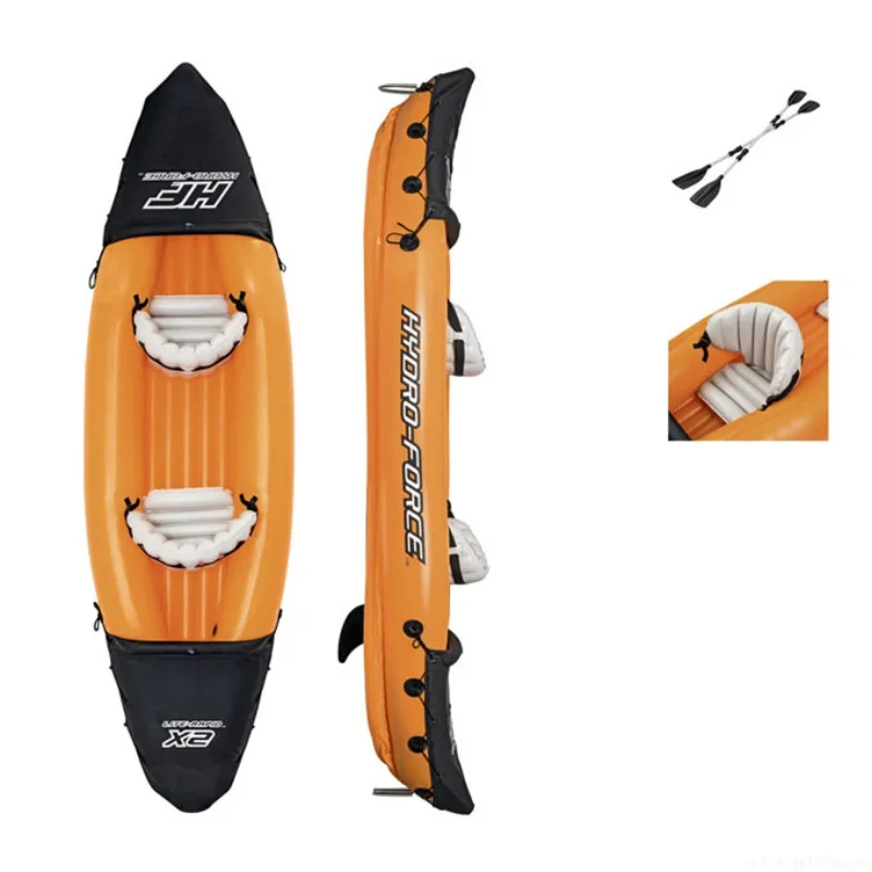 Inflatable Kayak Fishing Boat Portable Water Sport With Paddle Pump And Bag For 2 Persons Size 321X88cm Orange  New