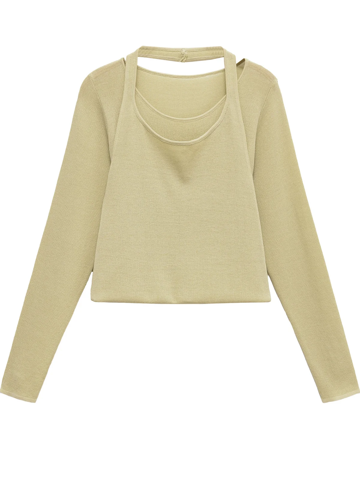 Słodki, długi, okrągły dekolt, dzianinowy top, jednolity kolor, modny, damski, nowość na jesień 2025, włókno poliestrowe, luźny krój.