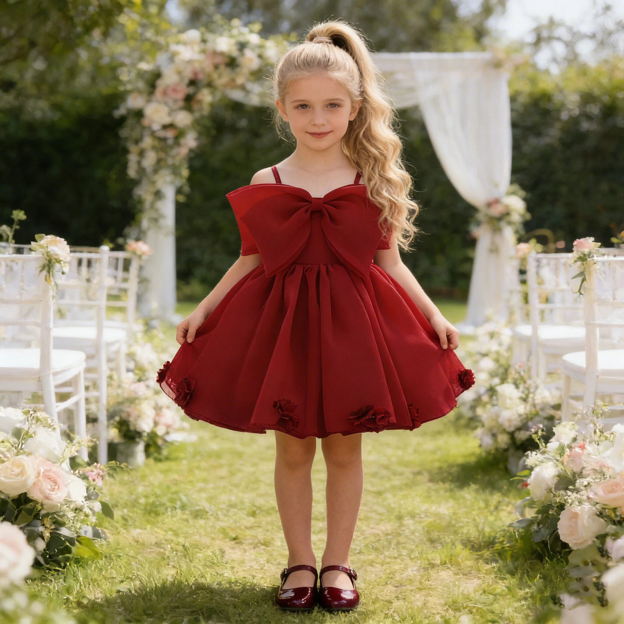 Mode Große Schleife Brautjungfern Party Mädchen Kleid Elegante Hochzeit Geburtstag Prinzessin Ballkleider Mädchen Gala Neujahr Abend Kostüme