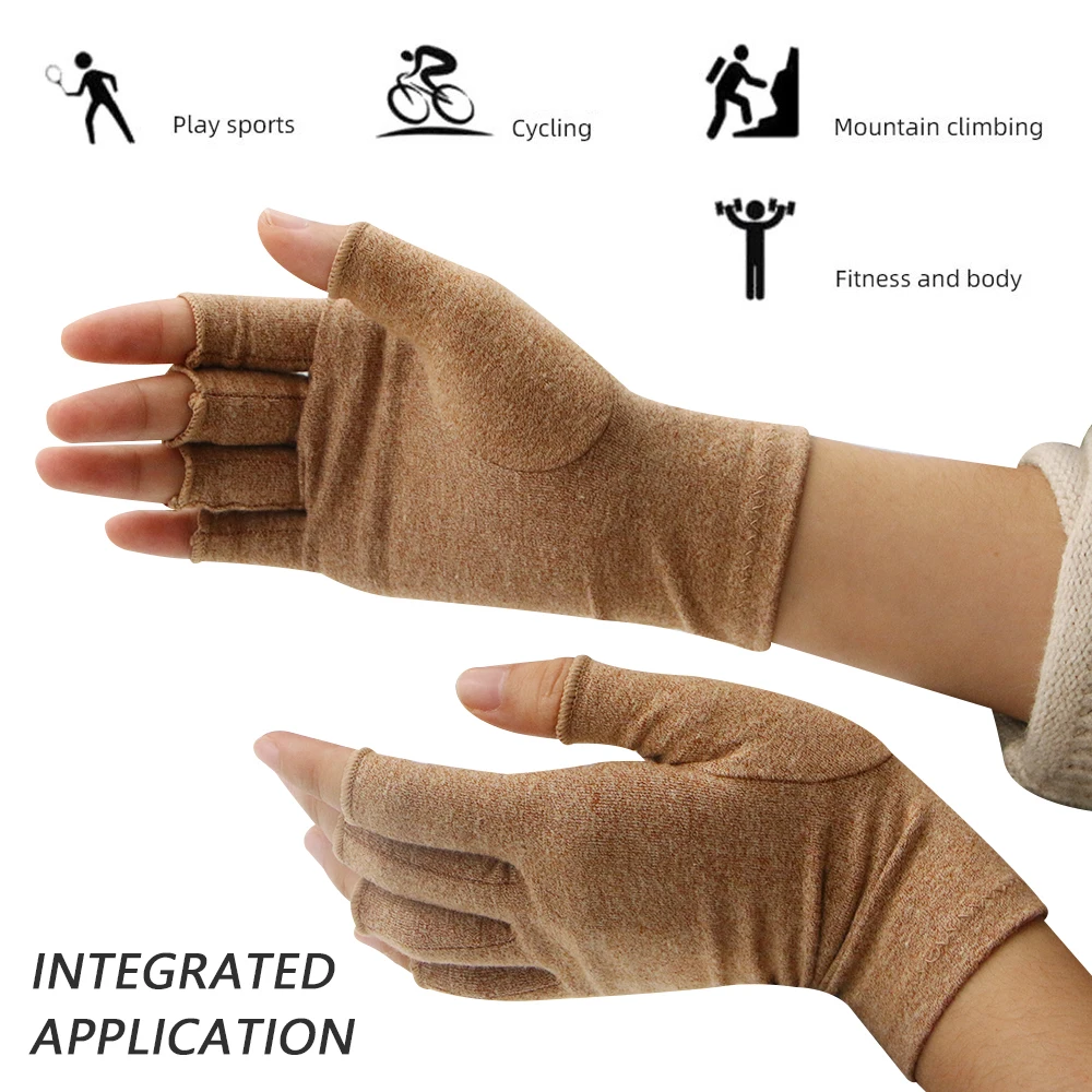 1 Pair Compression Cycling Arthritis Gloves Joint Pain Relief Half-finger Hand Gloves Breathable Sports Fitness Cycling Gloves