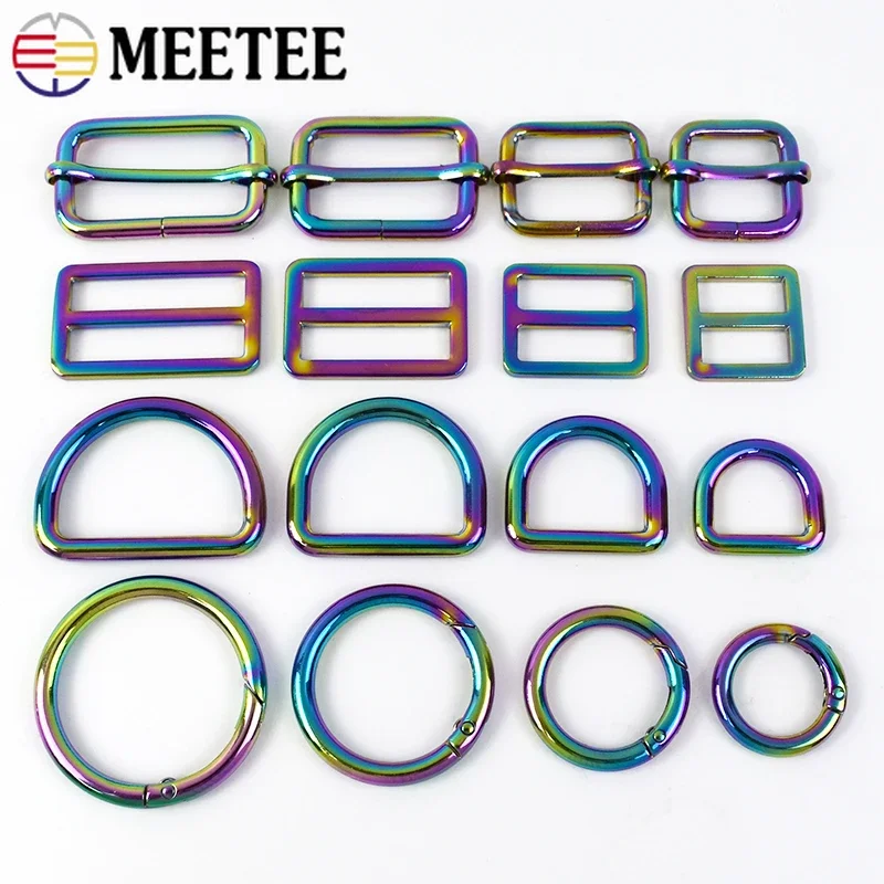 5/10P 20-38mm Bag Strap Metal Ring Buckles Belt Clothes Tri-Glides Sliders Clasp Chain Pet Collar Loop Hook DIY Sewing Accessory