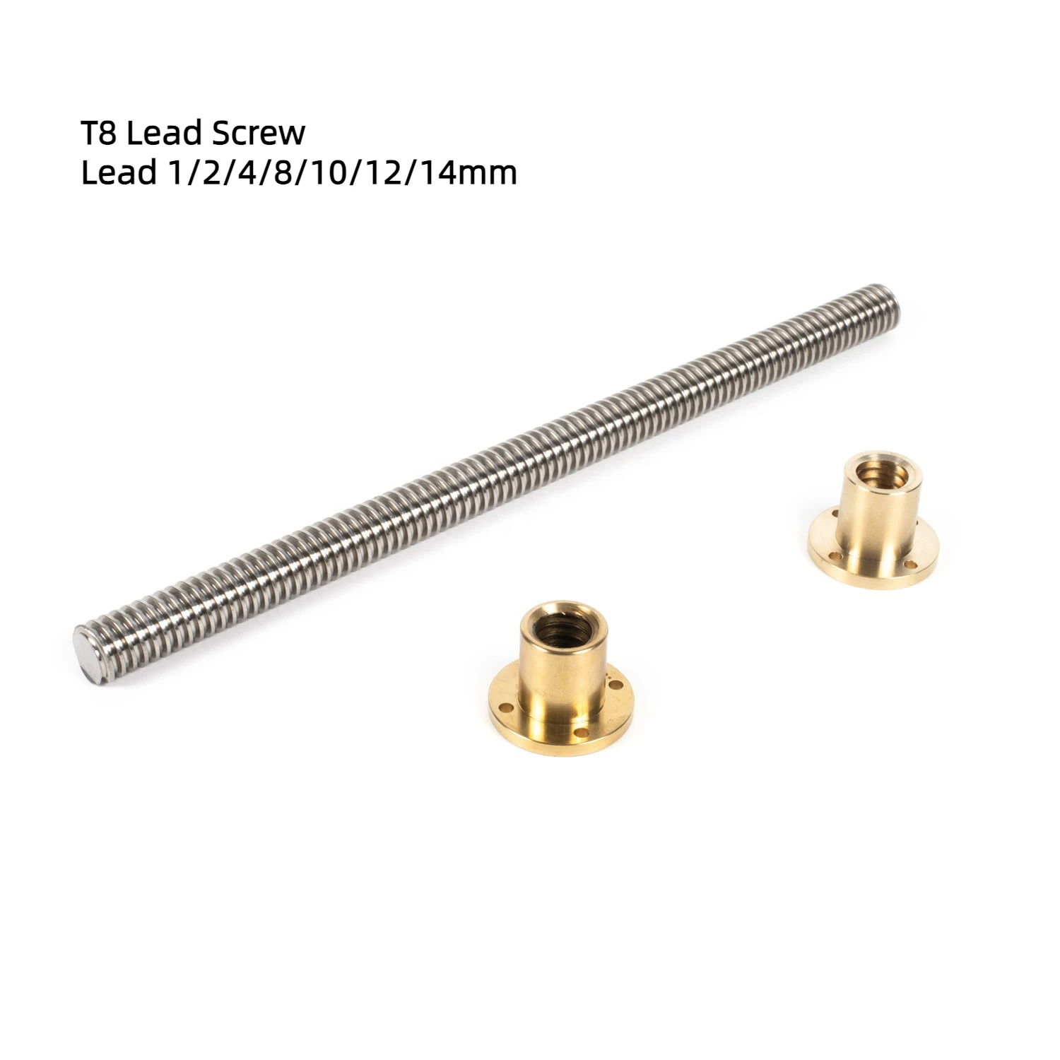 

1pc T8 Stainless Steel Lead Screw with Brass Nut T-type Stepper Motor Trapezoidal lead 1/2/4/8/10/12/14mm 3D Printer Part