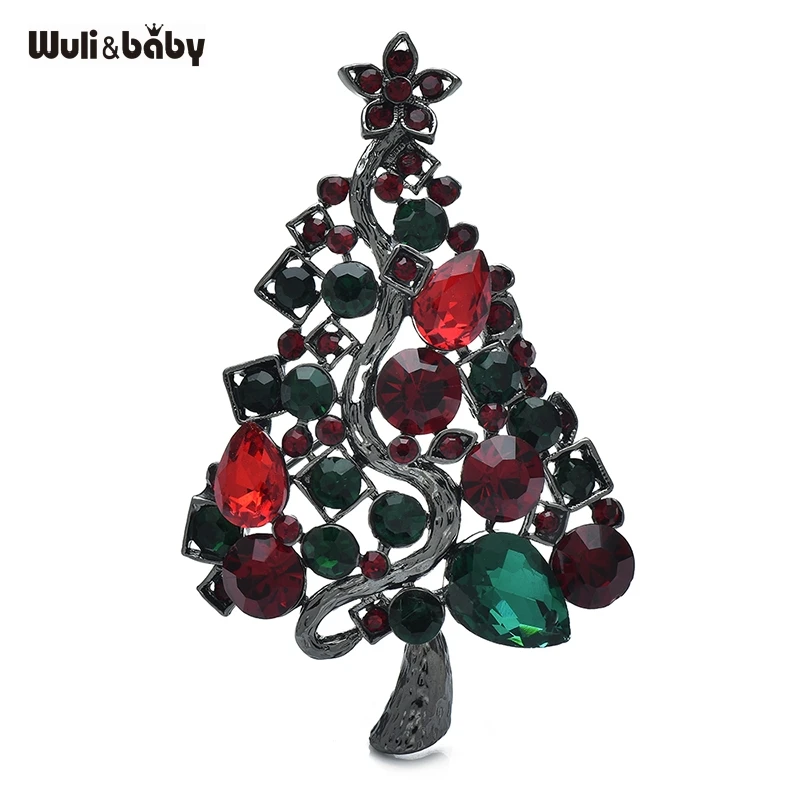 Wuli&baby Big Rhinestone Christmas Tree Brooches For Women Unisex Charming Winter Trees Plants Party Brooch Pins Gifts