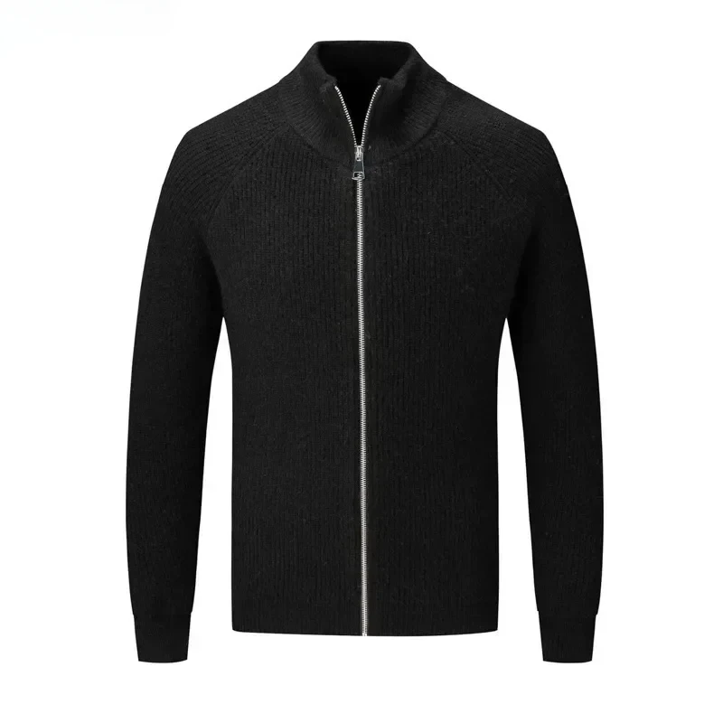2025 Hot Selling Half High Collar Men's Sweater Cardigan Solid Color Business Casual Knitted Jacket High Quality Cardigan Hombre