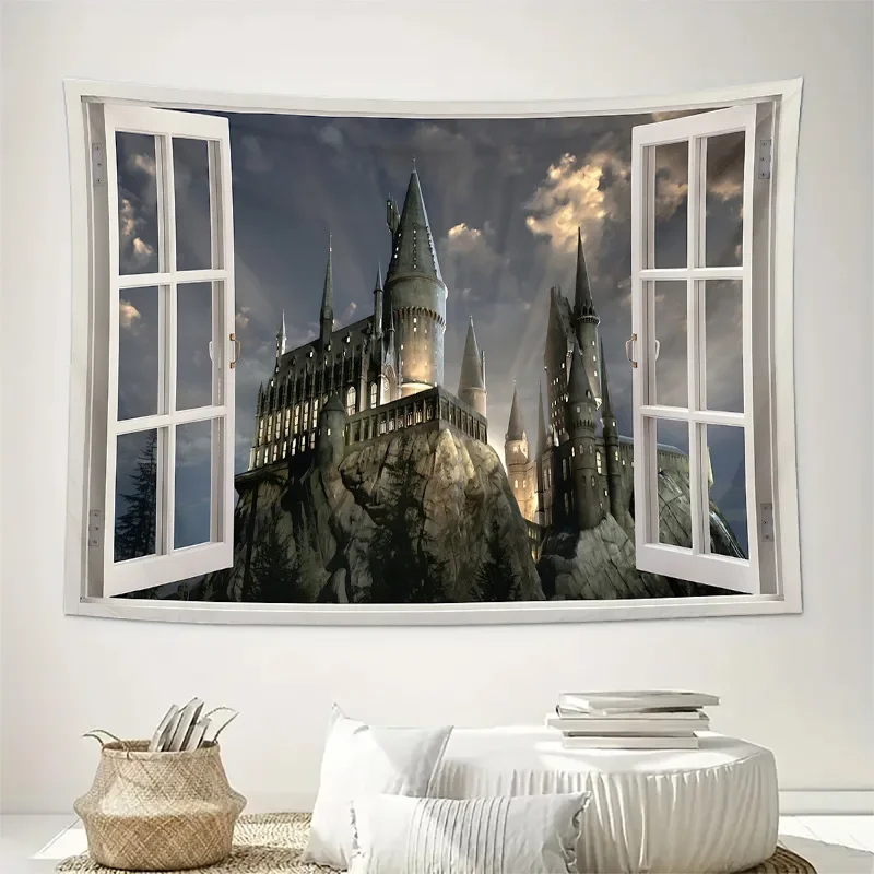 معلقة على الحائط على شكل قلعة سحرية - نسيج غابة أورورا يتوهج في الظلام من عالم الخيال