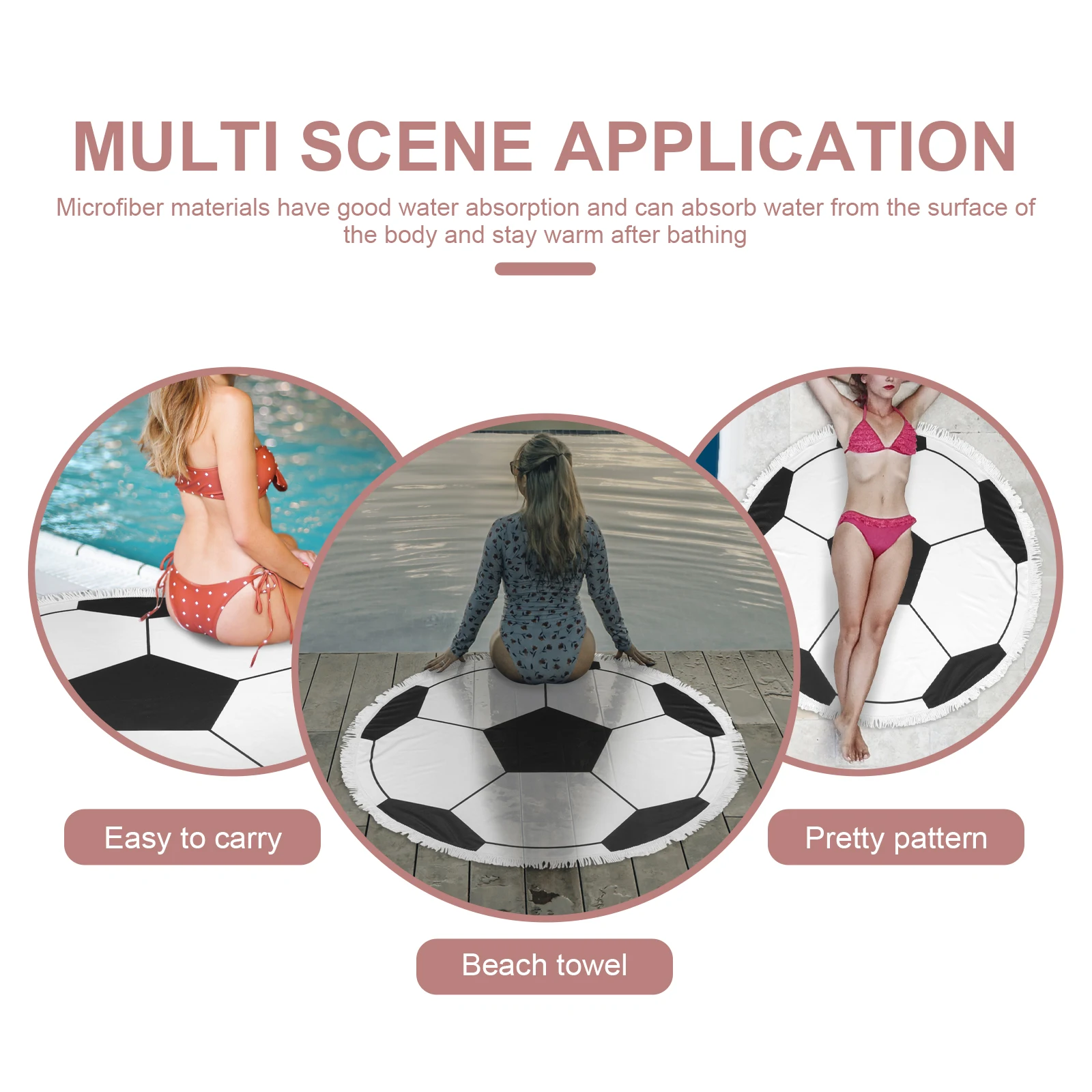 

Round Beach Towel Super Fine Fiber Absorbent Travel Towels Quick Drying Portable Balls Pattern Swim Pool Camping Bath