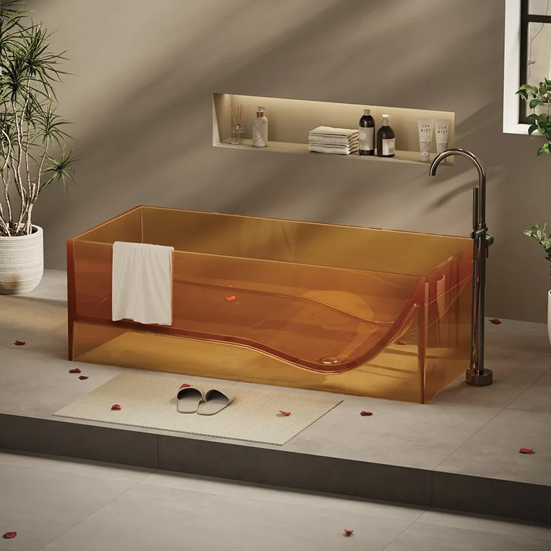 Transparent resin bathtub Independent integrated square bathtub Hotel engineering Color bathtub