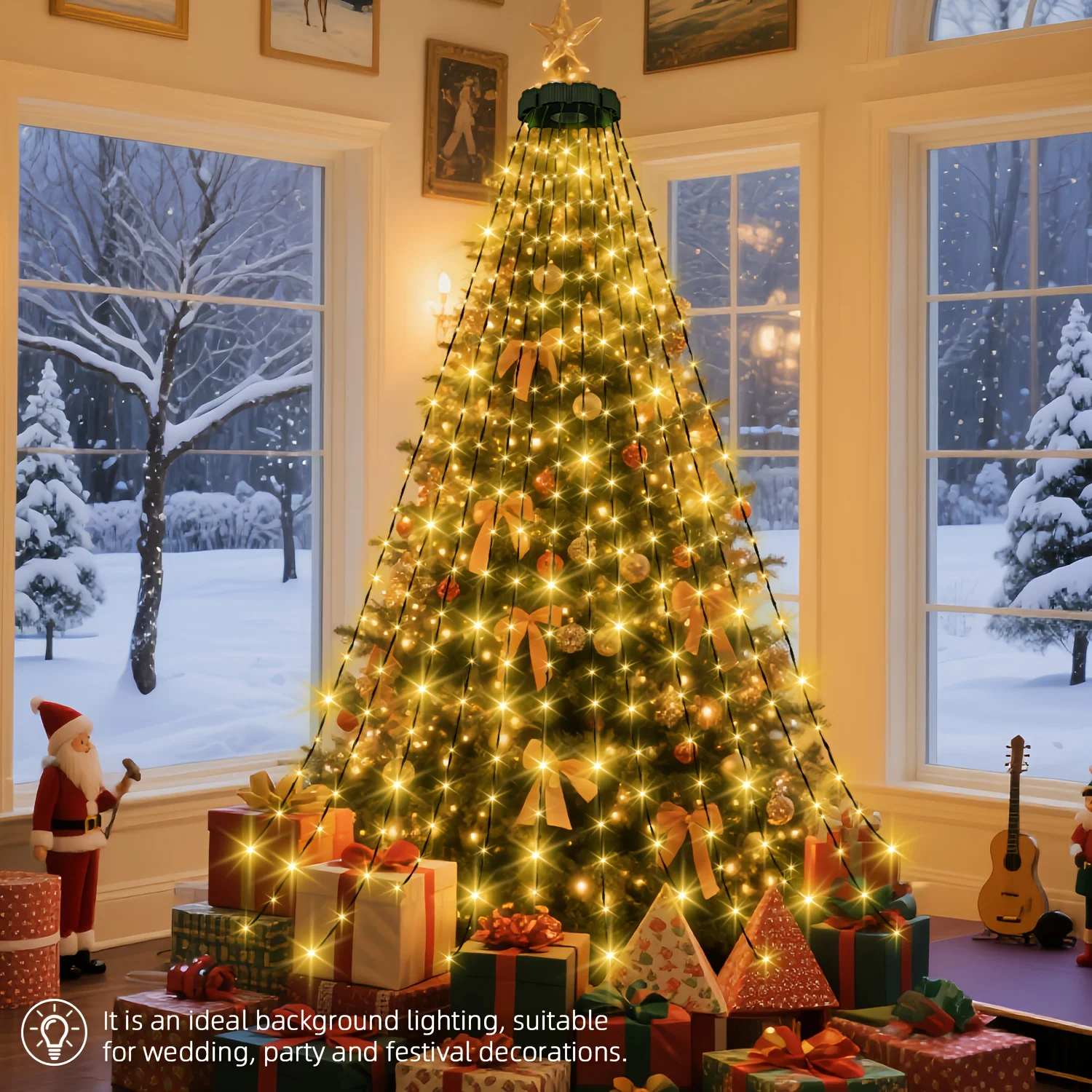 مصابيح شلال شجرة عيد الميلاد LED 400/320 - تعمل بمنفذ USB مع جهاز تحكم عن بعد، أبيض دافئ ولون، 8 أوضاع، للحديقة/الفناء/ديكور المنزل