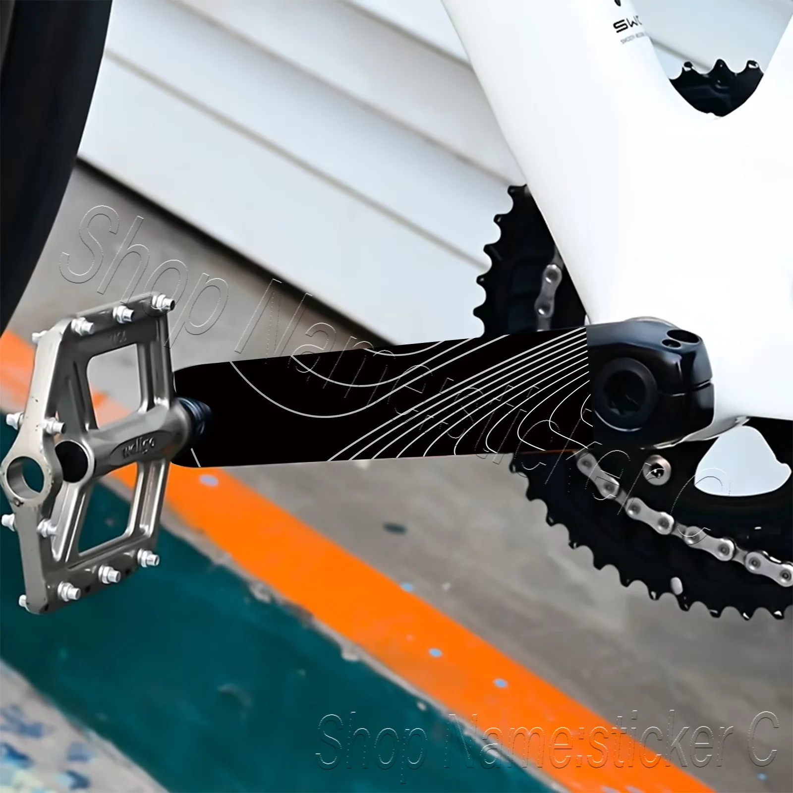 2Pcs Set Black White Outline Bike Crank Vinyl Stickers, Waterproof Scratch Resistant Bicycle Frame Decals