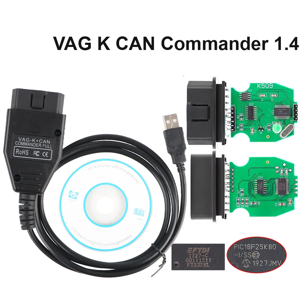 OBD2 Diagnostic Tools VAG K+CAN OBDII Scanner With FT232RL PIC18F25K80 Chip cable Car Accessories Commander 1.4 for VW/AUDI