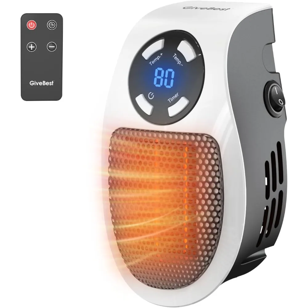

Programmable space heater with LED display; remote wall socket electric heater with thermostat and timer.