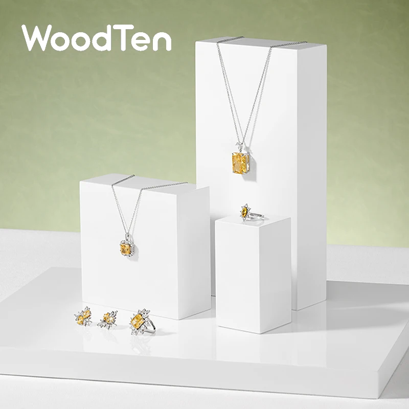 

WoodTen White Square Jewelry Display Stand High-end Jewelry Ring Earring Necklace Bracelet Display Props Jewelry Display Props
