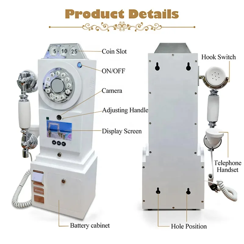 British Vintage Pay Phone Wedding Photo Studio 1080P high-resolution video Audio Guestbook Phone Vintage Camera Video