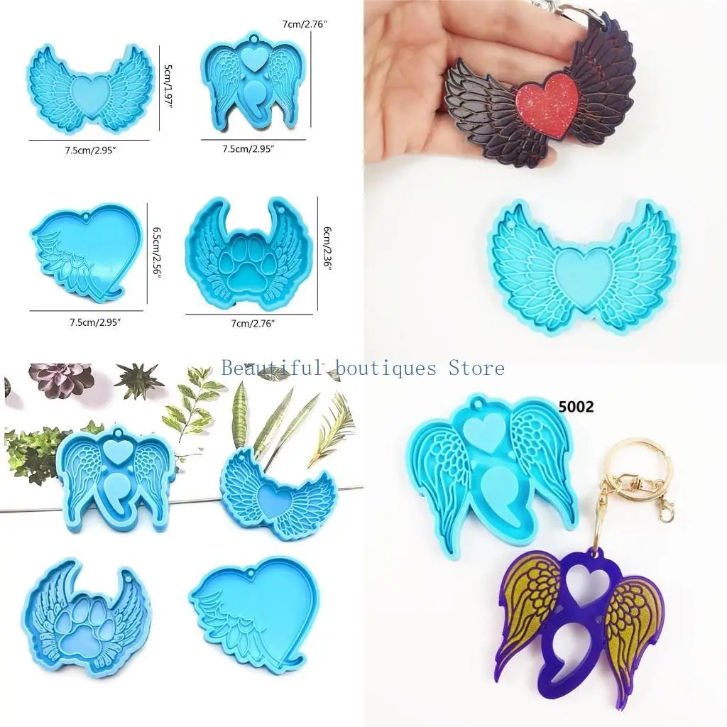 U4LF Love Angel Wings Keychain Silicone Mold with Hole Keyring Pendant Handmade Mold Valentine's Day Birthday Gift Jewelry
