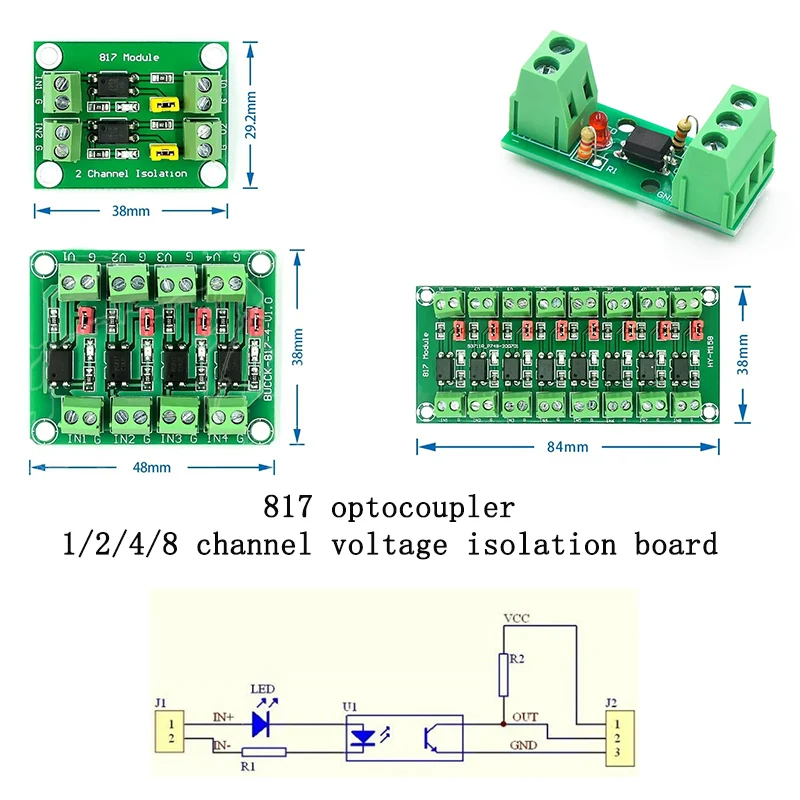 PC817 1/2/4/8 Channel Optocoupler Isolation Board Voltage Converter Adapter Module 3.6-30V Driver Photoelectric Isolated Module