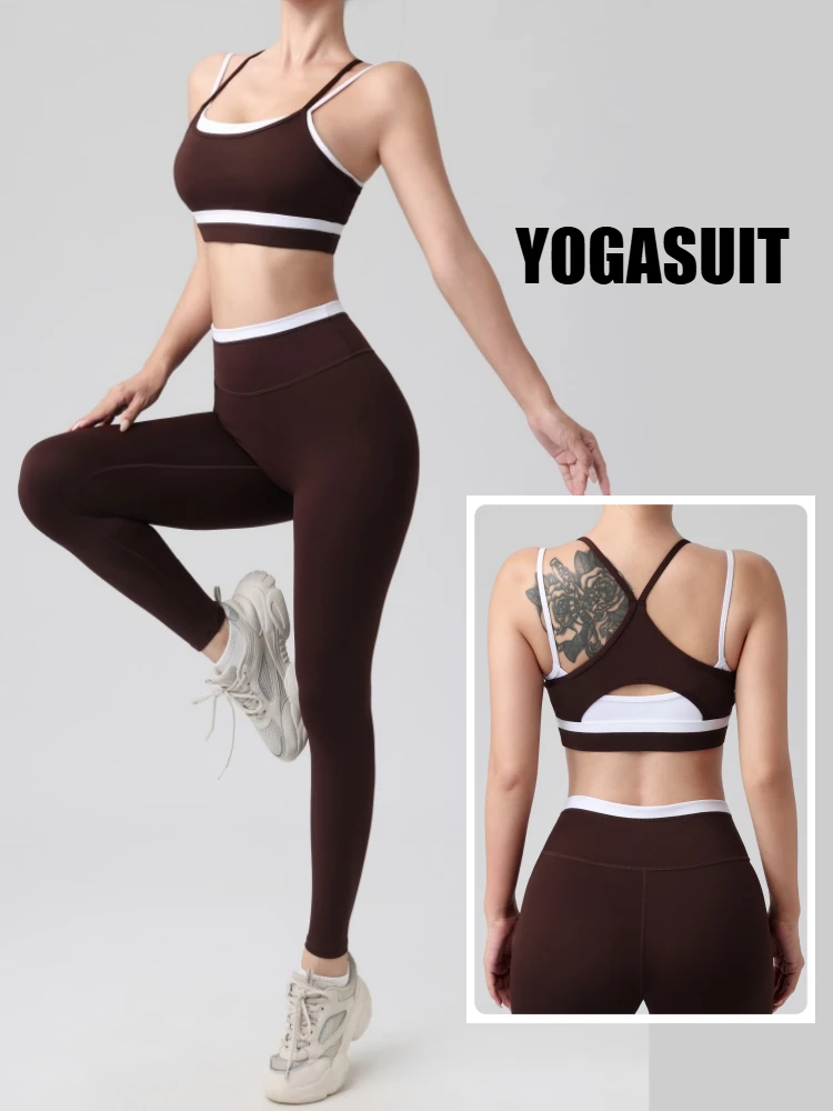 2 Piece Yoga Set Women Color Block Sports Bra High Support Push Up High Waisted Tummy Control Leggings Booty Lifting Gym Outfit