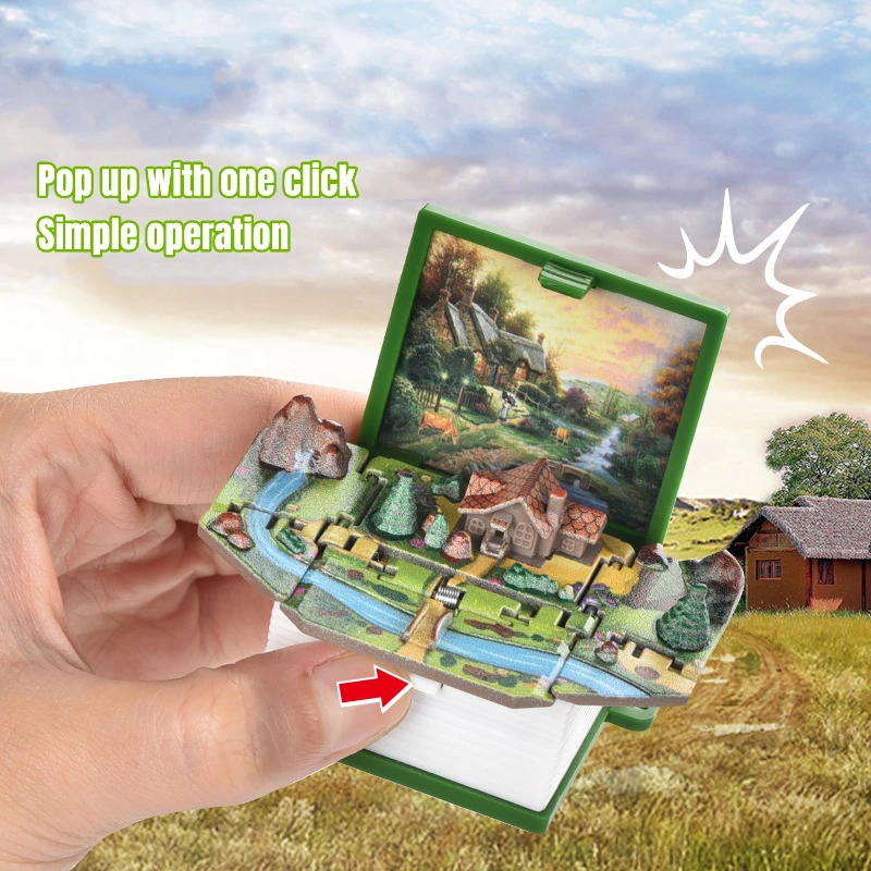 Mini Foldable Book Pop-up Keychain Novelty Gadgets Magic Prop Tricks 3D Bucolic Cottage Bag Pendant Dollhouse Magic Book