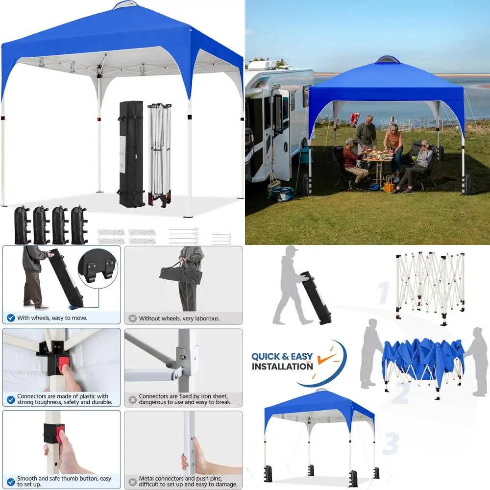 

Instant 6.6x6.6ft Pop Up Canopy Tent with Ventilation, Easy Setup, Wheeled Bag, 4 Sandbags, 8 Stakes, Outdoor Sun Shelter Canopy