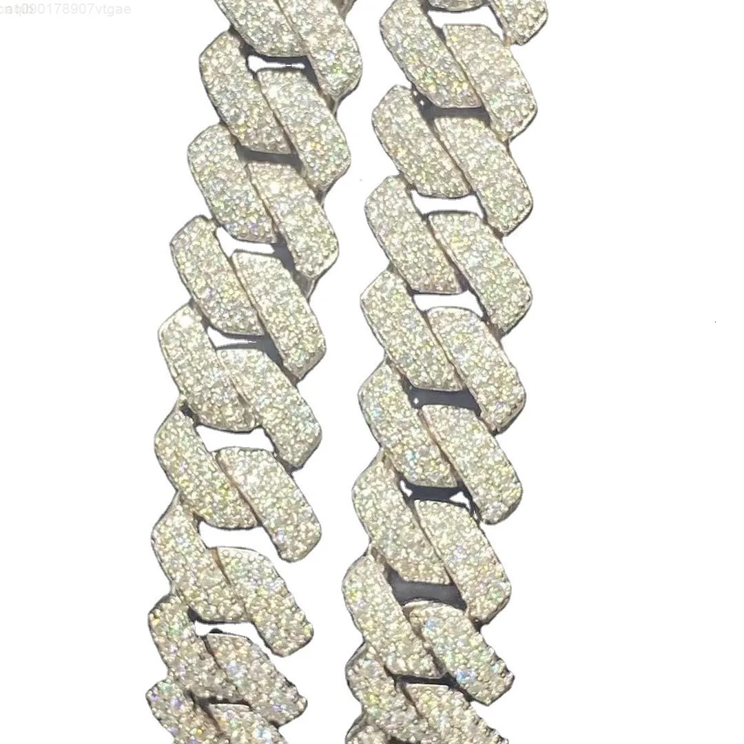

Wholesale Iced Out 14mm Silver Vvs Moissanite Cuban Link Chain Hip Hop Lab Grown Moissanite Diamond Cuban Chain Necklace