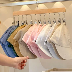 Wooden Hat hanger for Baseball Caps Leggings Skirts pants Ties caps Organizer with non slip 12 clips Space Saving Hat Organizr