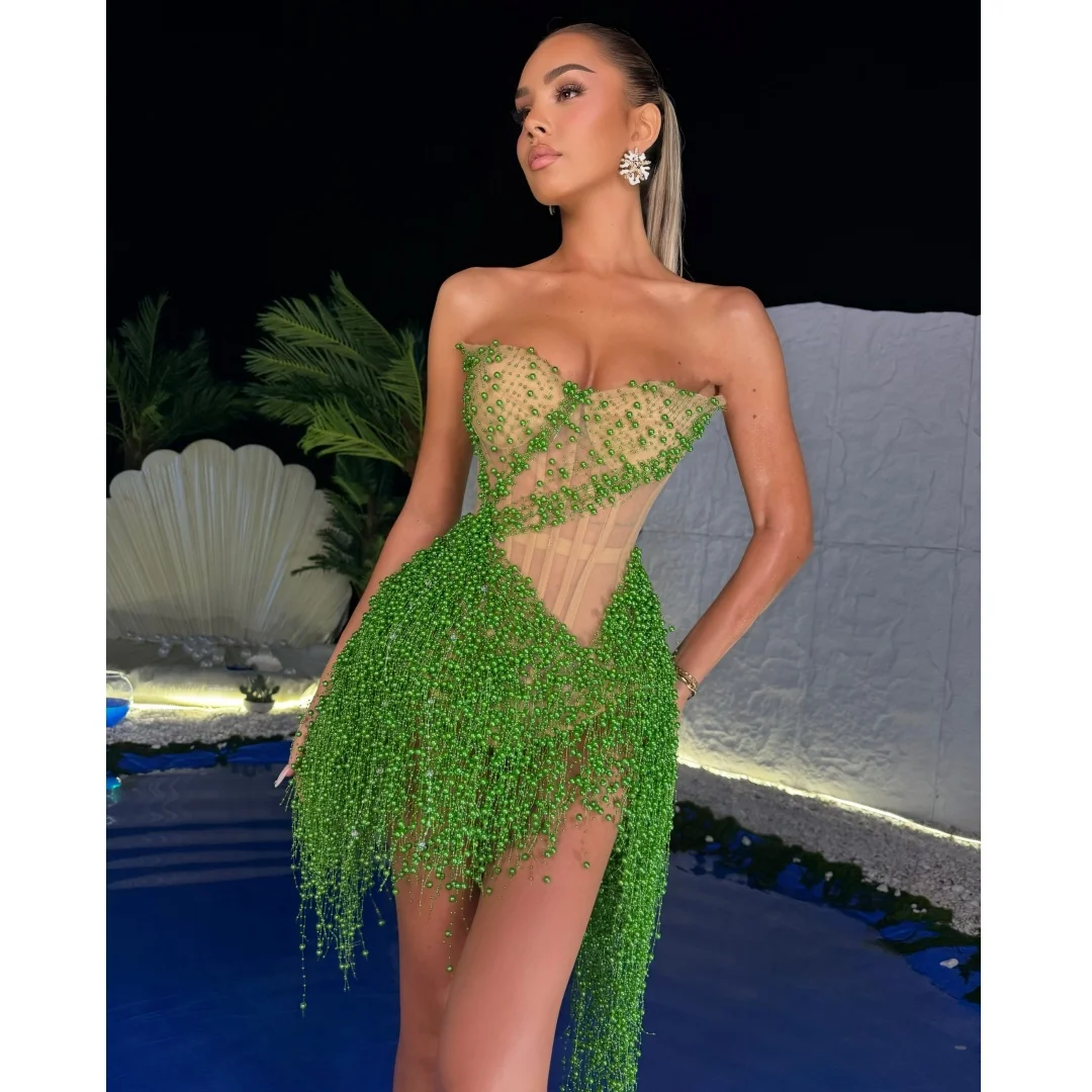 Exquisite Beading Corset Evening Dresses Sweetheart Neck Slit Mini Party Dress Luxury Prom Gown Vestidos Customized