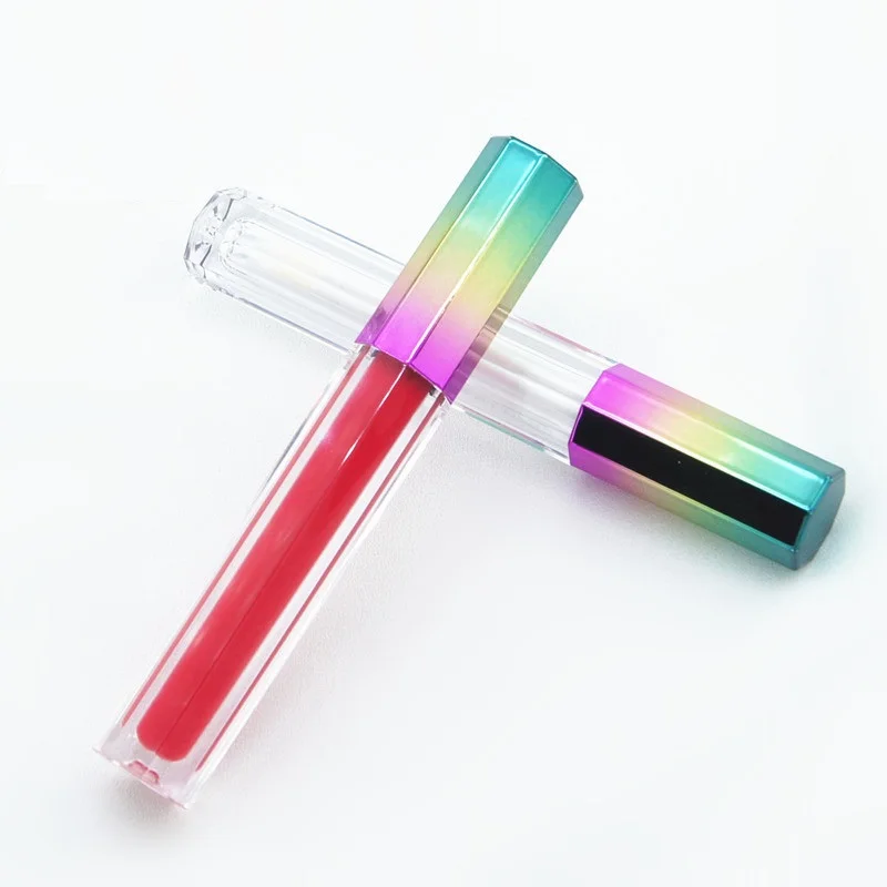 Tubos De Brilho Labial De Plástico Recarregável, Forma Criativa Octagon, Tampa Multicolor, Embalagem De Maquiagem, Base De Lipgloss, Vazio, 3ml