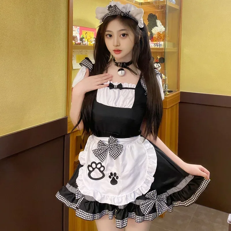 Lolita Kat Meisje Anime Meid Uniform Vrouwen Halloween Cosplay Feestjurk Japanse Zoete Plaid Serveerster Prinses dienstmeisjes outfit 5XL