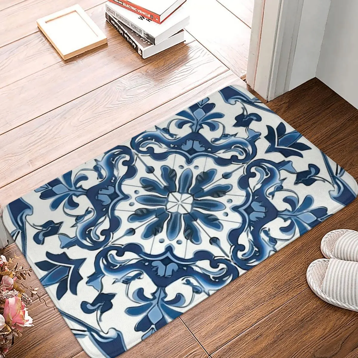 Blue And White Majolica Pattern Anti-slip Doormat Floor Mat Carpet Rug for Kitchen Entrance Bathroom Living room Footpad Mats