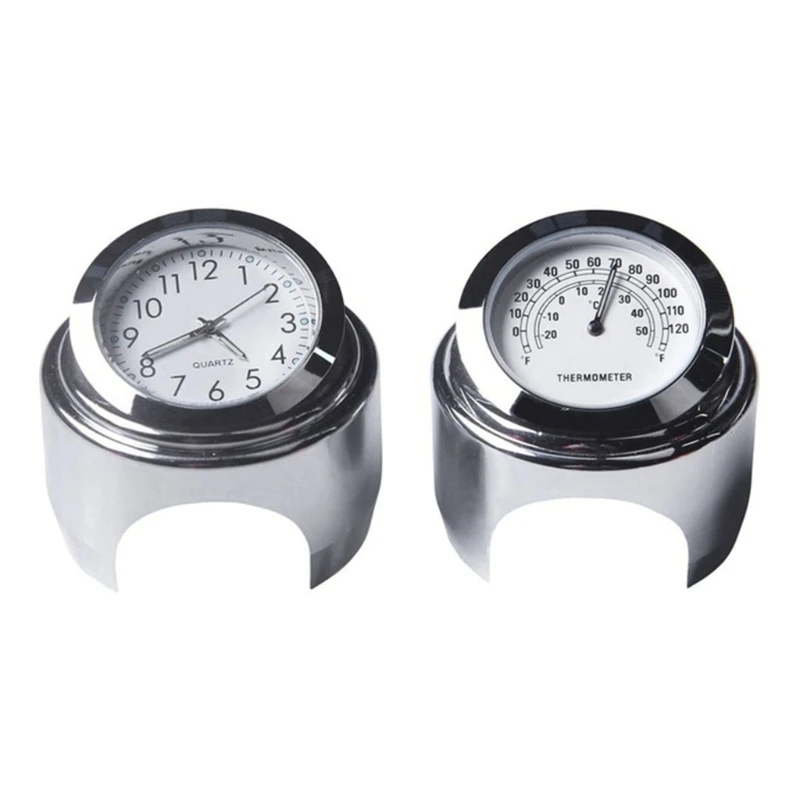 25mm Motorcycle Handlebar Mount Clock Thermometer Waterproof Aluminum Watch J60F