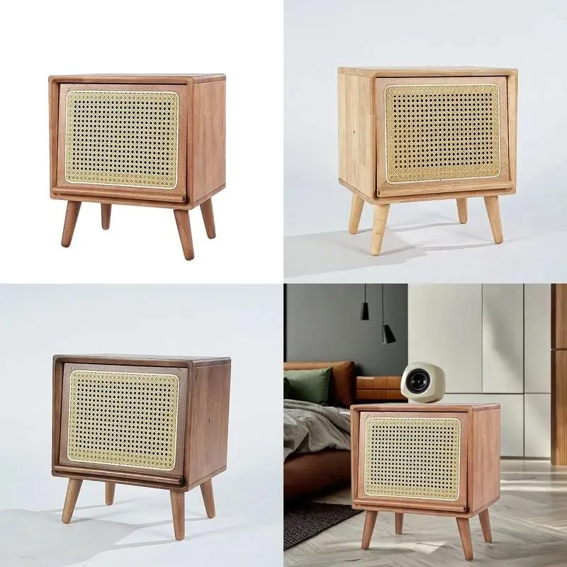 Modern All Solid Wood Art Cabinet Rectangular Robot Bedside Table Living Room Sofa Side Storage