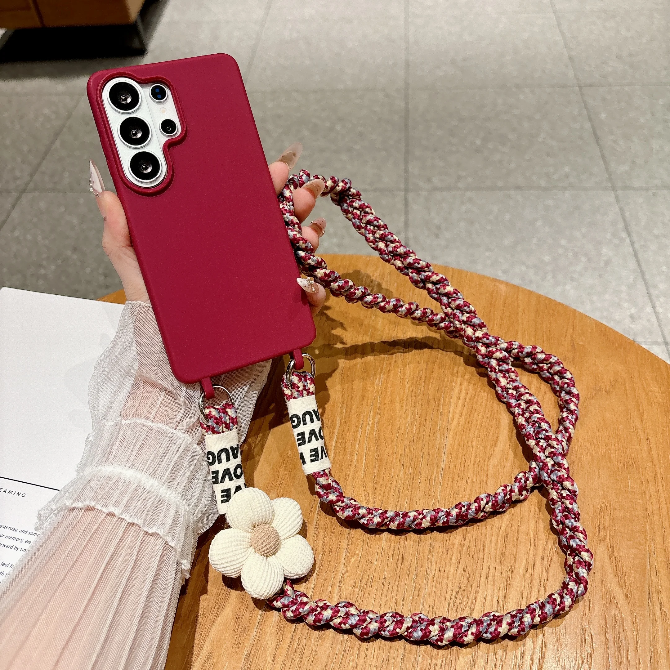 Fashion Braided Lanyard Phone Case For Samsung Galaxy S26 25 Edge 24 23 S22 S21 Ultra Plus S20 FE Candy Silicone Soft Back Cover
