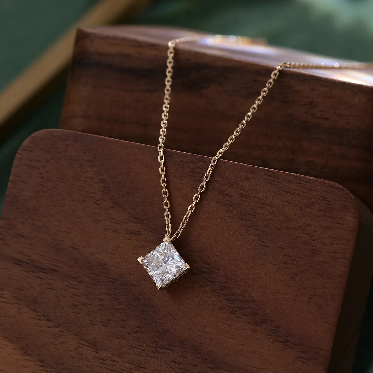 Provence real 18K gold chain necklace D color VS Princess cut lab diamond Pendant Necklace classic Birthday Anniversary Gift