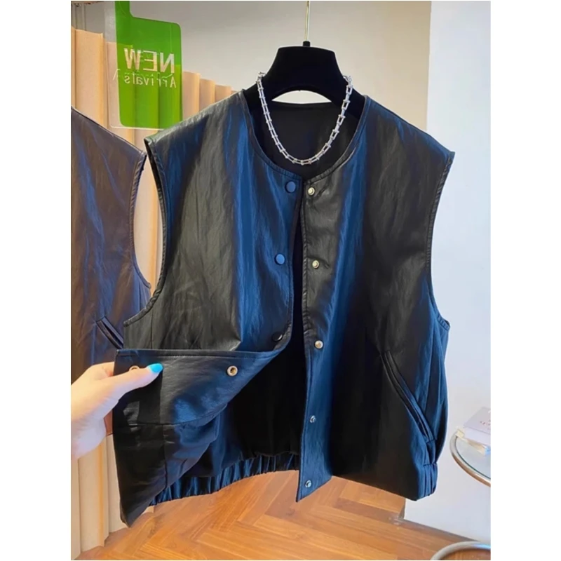 

Женский модный летний жилет из искусственной кожи Sli Large Size 300 Pou в стиле ретро с подплечниками, трендовая верхняя одежда