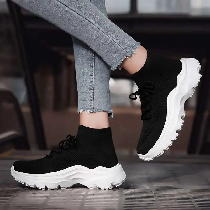 

MWY Fashion Women's Sports Shoes Lace Up Socks Shoes Platform Sneakers Casual Shoes zapatillas deportivas mujer Plus Size 35-46