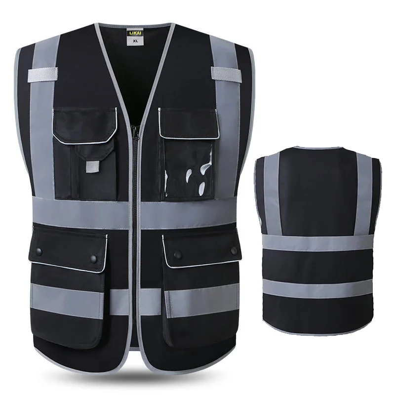 

Safety Reflective Vest Construction Building Vest Safety Clothing Work Vest Multi Pockets Black Reflective Vest