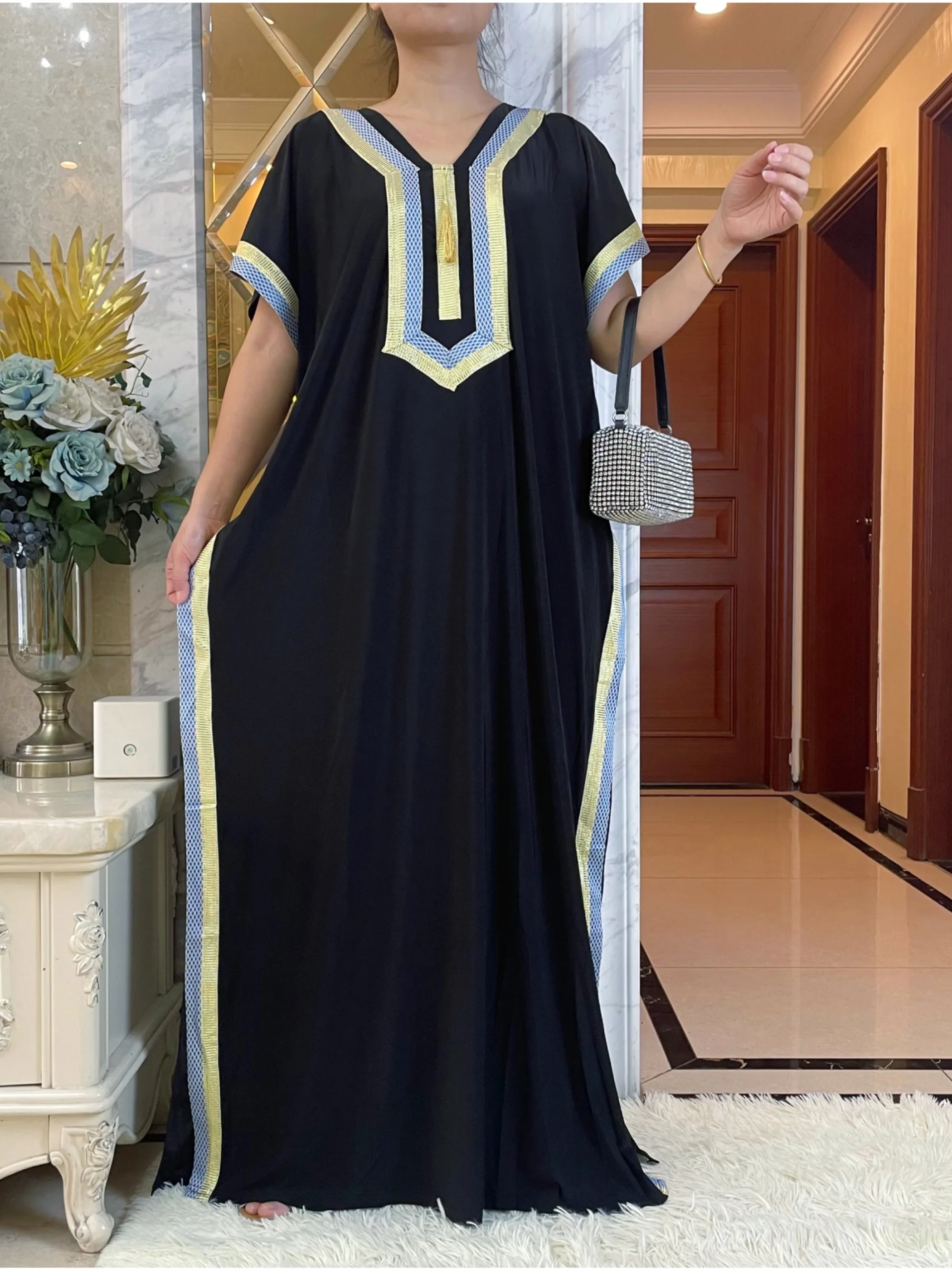 2023 Latest Arrival Women Summer Dress High Quality Fabric Embroidery Process Long Loose Abaya Muslim African Islamic Clothing