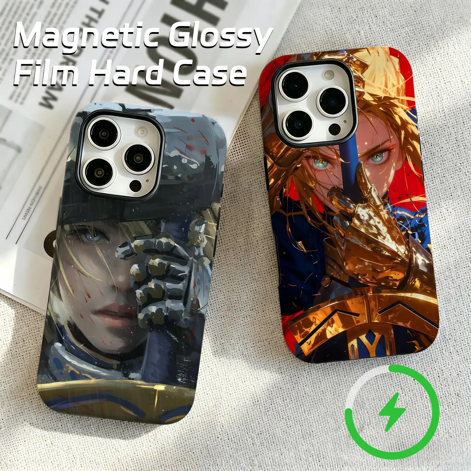 

Anime Fate Saber Phone Case For iPhone17 16 16e 15 14 13 12Plus Pro Max Glossy Magnetic Film Case