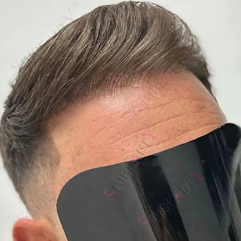 

Натуральная линия волос, плотность 80%, самая тонкая кожа, невидимый мужской парик 0,02 мм # 565 # 1B80 Серая блондинка коричневая система капиллярного протеза