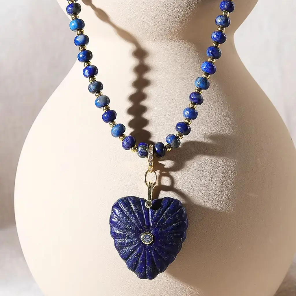 Natural heart Stone Pendants Rondelles Chain Necklace For Women Natural Amethyst Tiger eye Charm Choker Necklace Man Jewelry