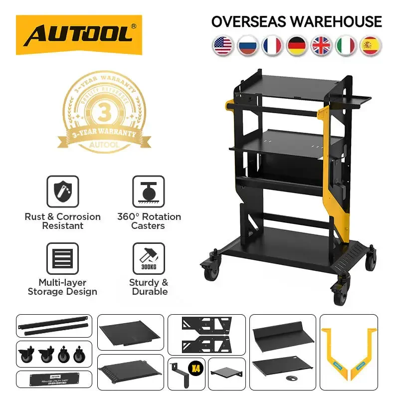 Tier Rolling Tool Cart AUTOOL T22  661 LBS Capacity Heavy Duty Utility Cart Tool Automotive Service Tool Cart for Car Repair Shop