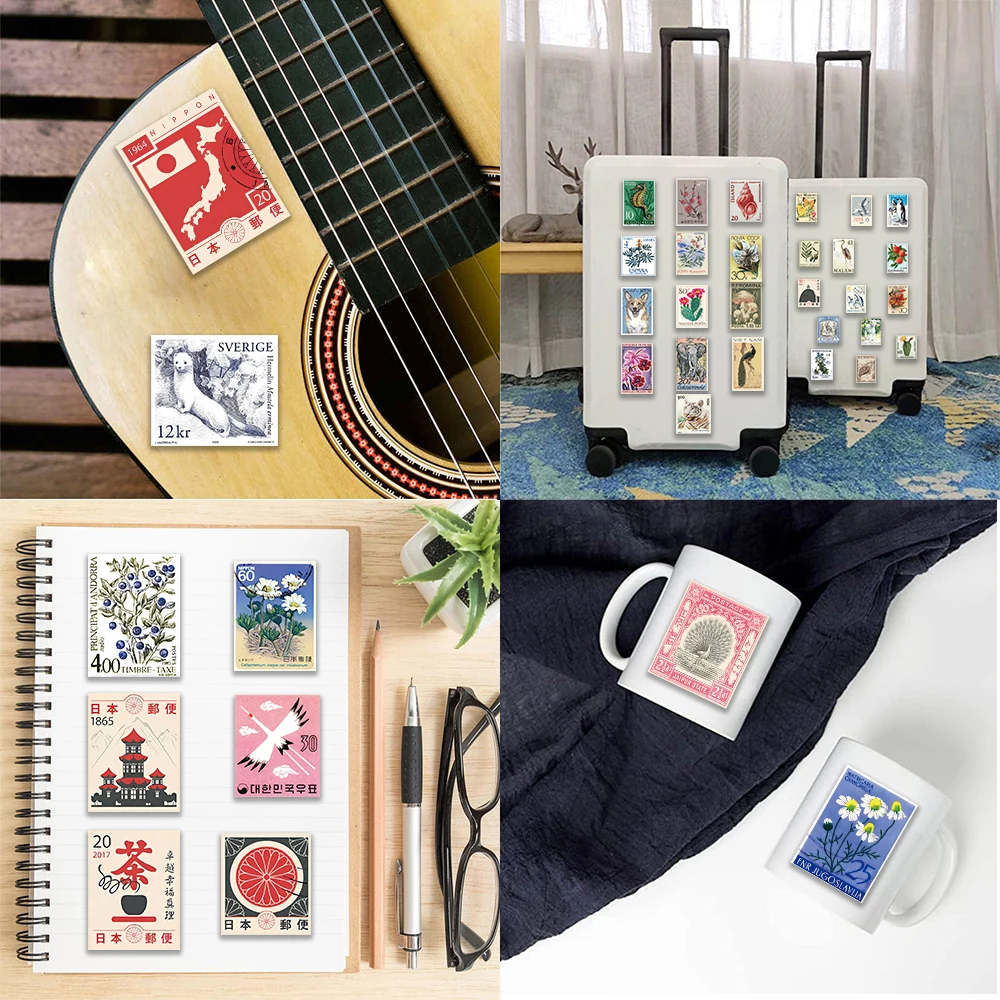 50PCS Vintage Stamp Stickers Retro Waterproof Decal For Laptop Motorcycle Luggage Snowboard Fridge Phone Car Sticker