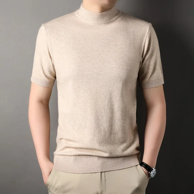 

2025 solid color turtleneck men's sweater base casual half-sleeved clothing pullover Men Sweaters