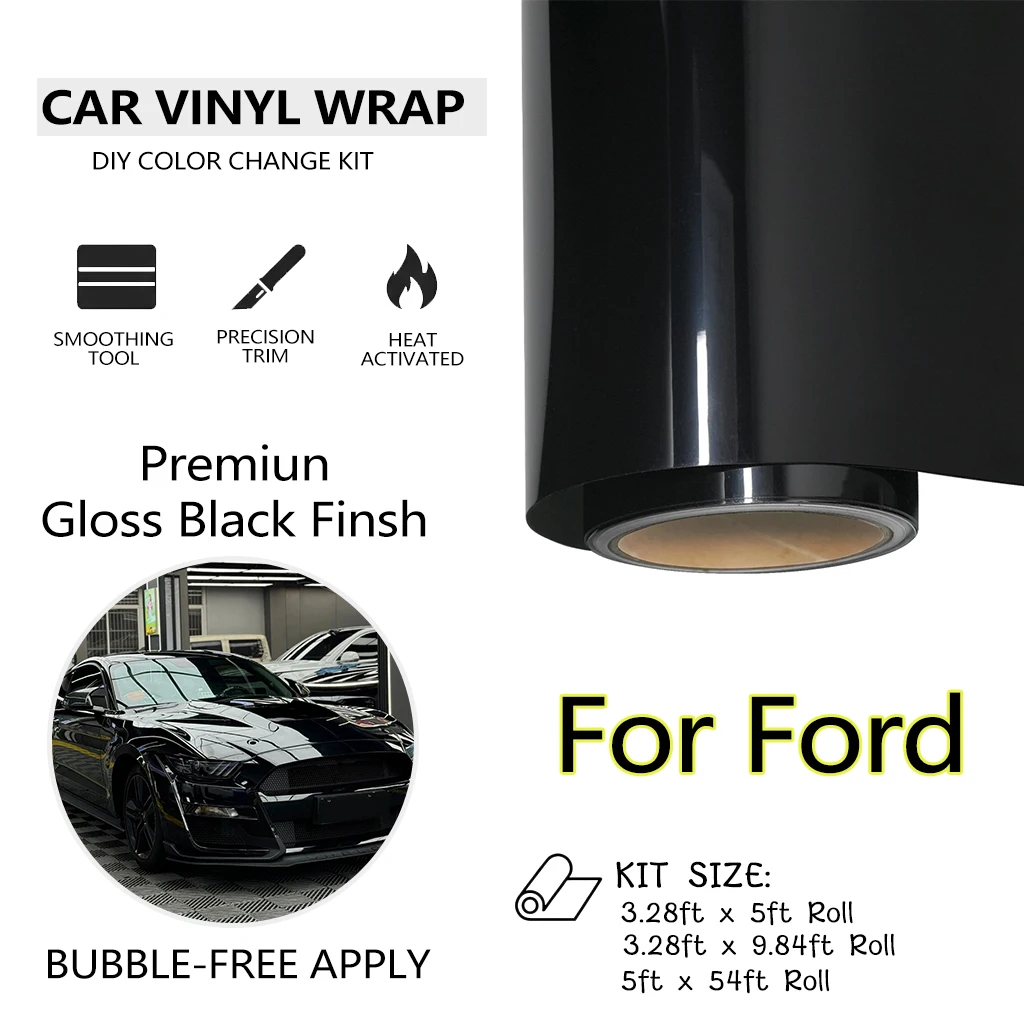 

Car Glossy Black Vinyl Wrap Modify Film for Ford F-150 Maverick Ranger Explorer Bronco Escape Mustang GT Mach-E Fiesta Fusion
