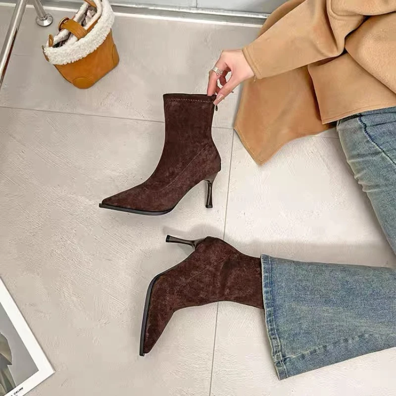 Pointed Ladies High Heel Ankle Boots 2025 Fashion Elegant Party Shoes New Ladies Elastic Slim Booties in Winter Zapatos De Mujer view 4