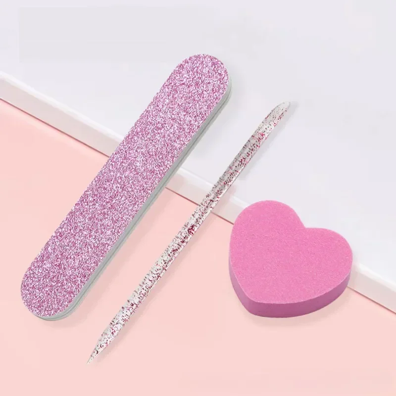 3pcs Manicure Tool Set Crystal Dotting Pen Heart-shaped Block And Wooden File For Polishing And Shaping Nail Care Accessories