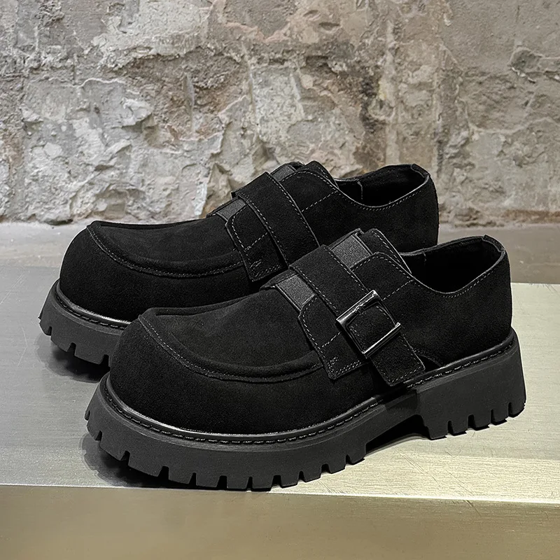 Men's Cow Suede Leather Shoes Retro Tooling Work Sneakers Trendy Big Toe Belt Buckle Outdoor Casual Shoes for Men Zapatos Hombre