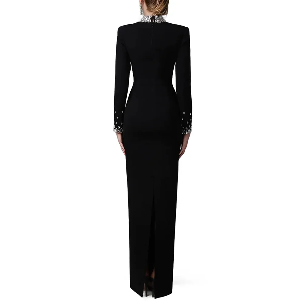 High Sheer Neck Women's Long Summer Evening Dress Sleeves Elegant Evening Black Dress Straihgt Elegant Mother's Party Gowns