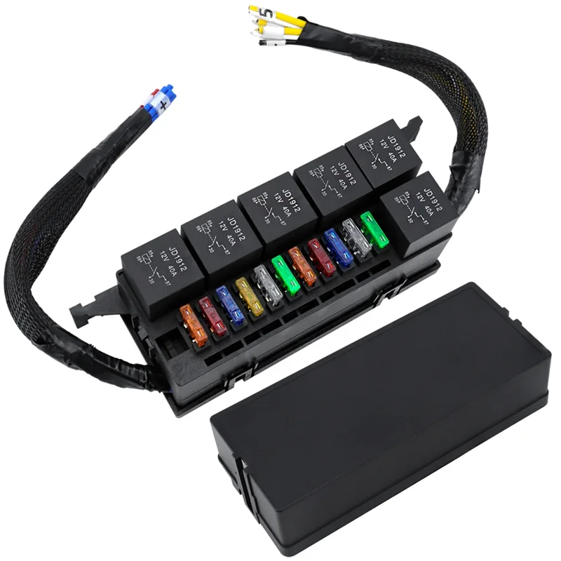 

Highly Recommended 12V Relay Box With 6 Relays And 11 Way ATC/ATO Blade Fuses, Pre-Wired Fuse For Automotive Boat Marine Boat