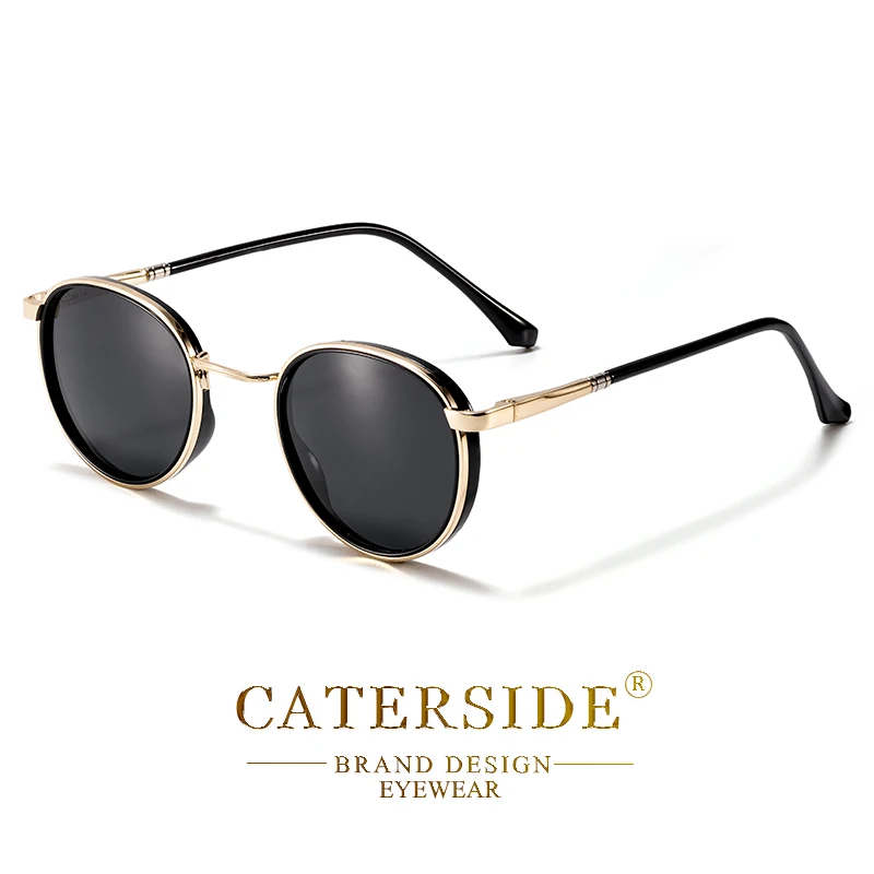 CATERSIDE Polarisierte runde Sonnenbrille für Herren, Hip-Hop-Stil, Metallrahmen, Federscharnier, Sonnenbrille für Damen, zum Fahren, Angeln, UV400 – Detail 11