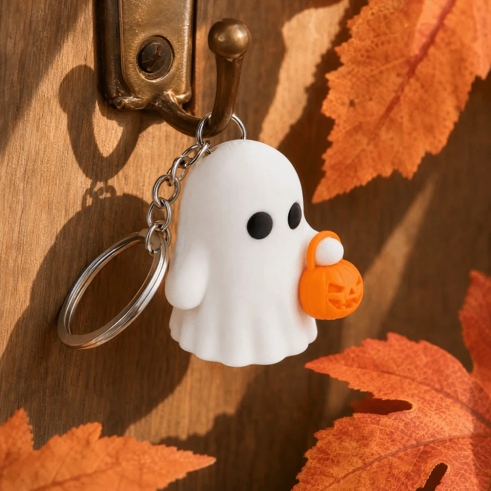 Cute Pumpkin Halloween Keychain 5 Expressions Creative White Ghost Pendant PLA Funny 3D Printed Keyring Car Pendant